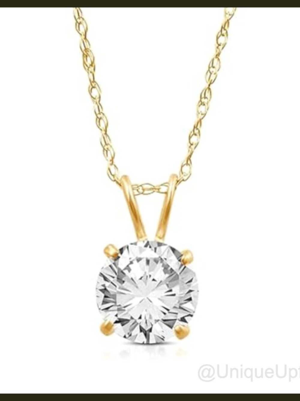 10K Yellow Gold Cubic Zirconia Solitaire Pendant Necklace 18" Rope Chain